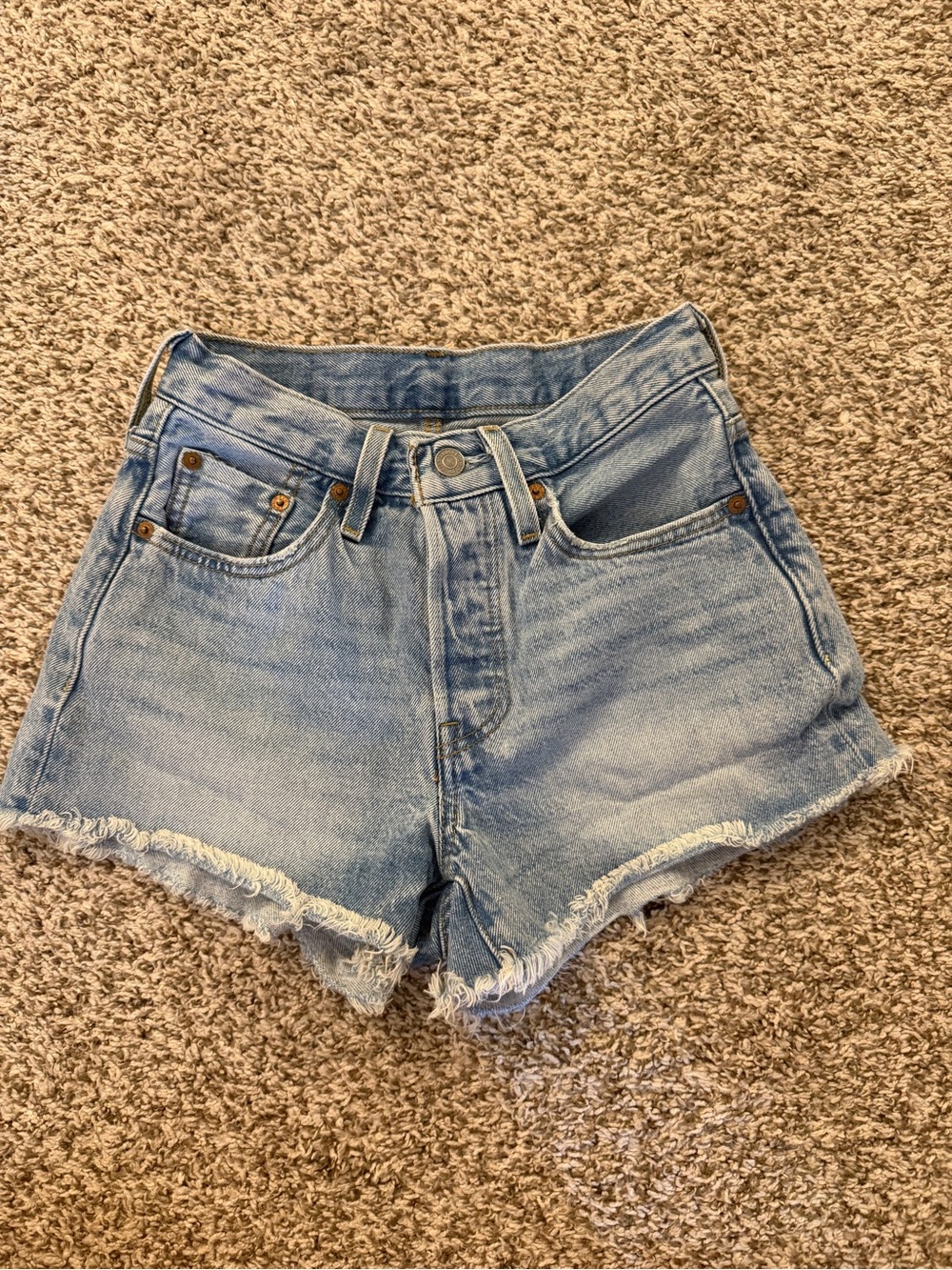 Levi's Light Blue Frayed-Hem Denim Shorts